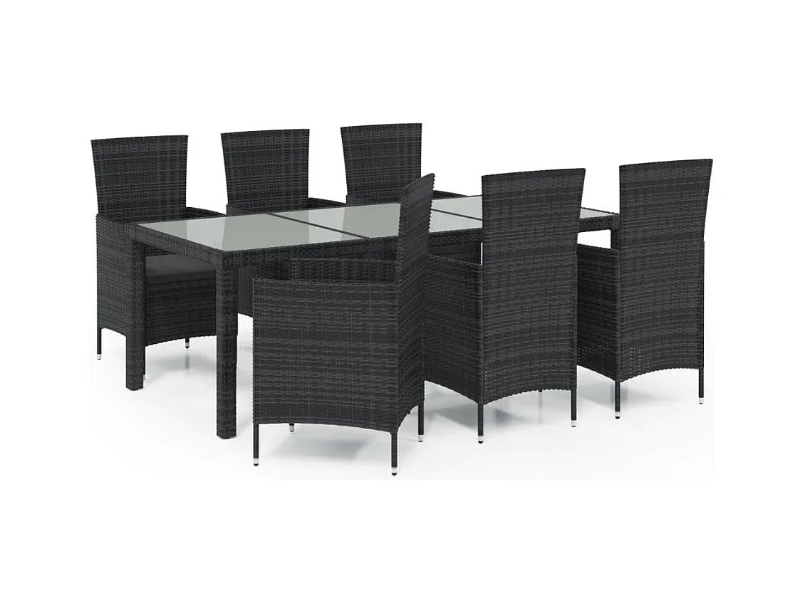 Ewald  Salon de jardin 7 pcs avec coussins résine tressée noir