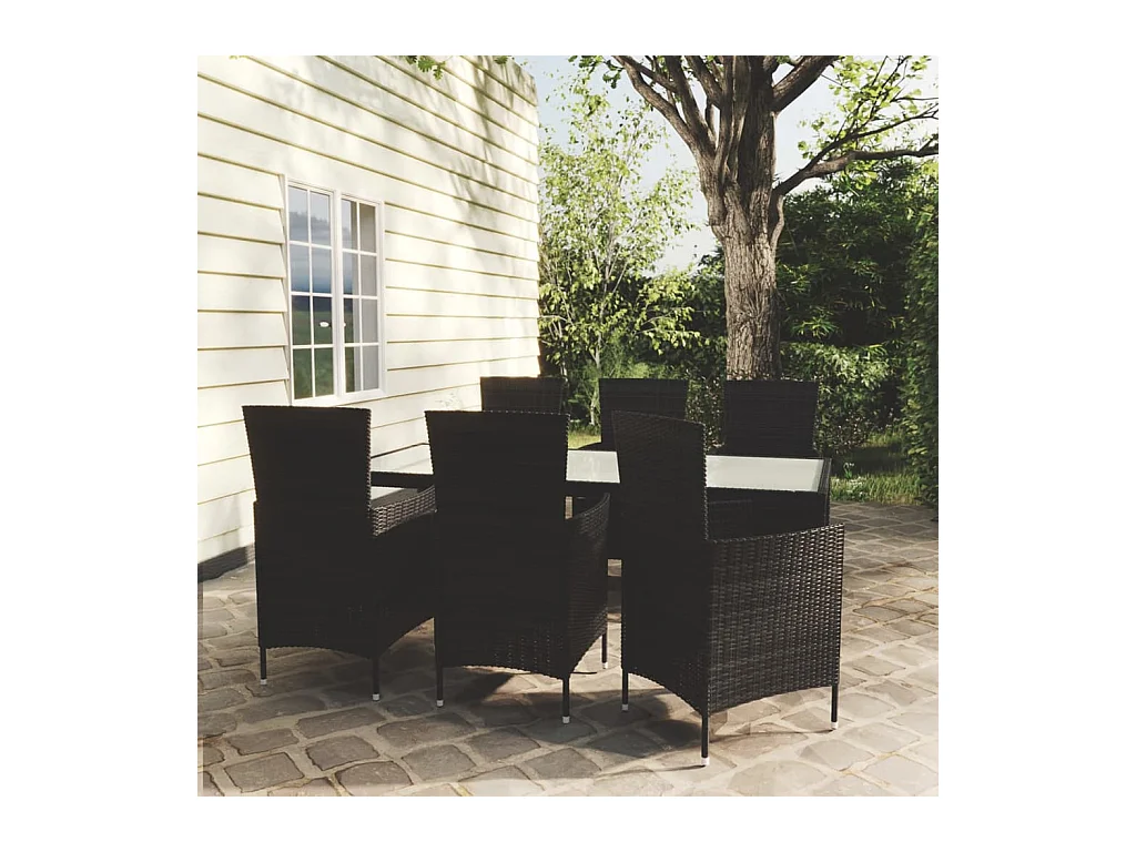 Ewald  Salon de jardin 7 pcs avec coussins résine tressée noir