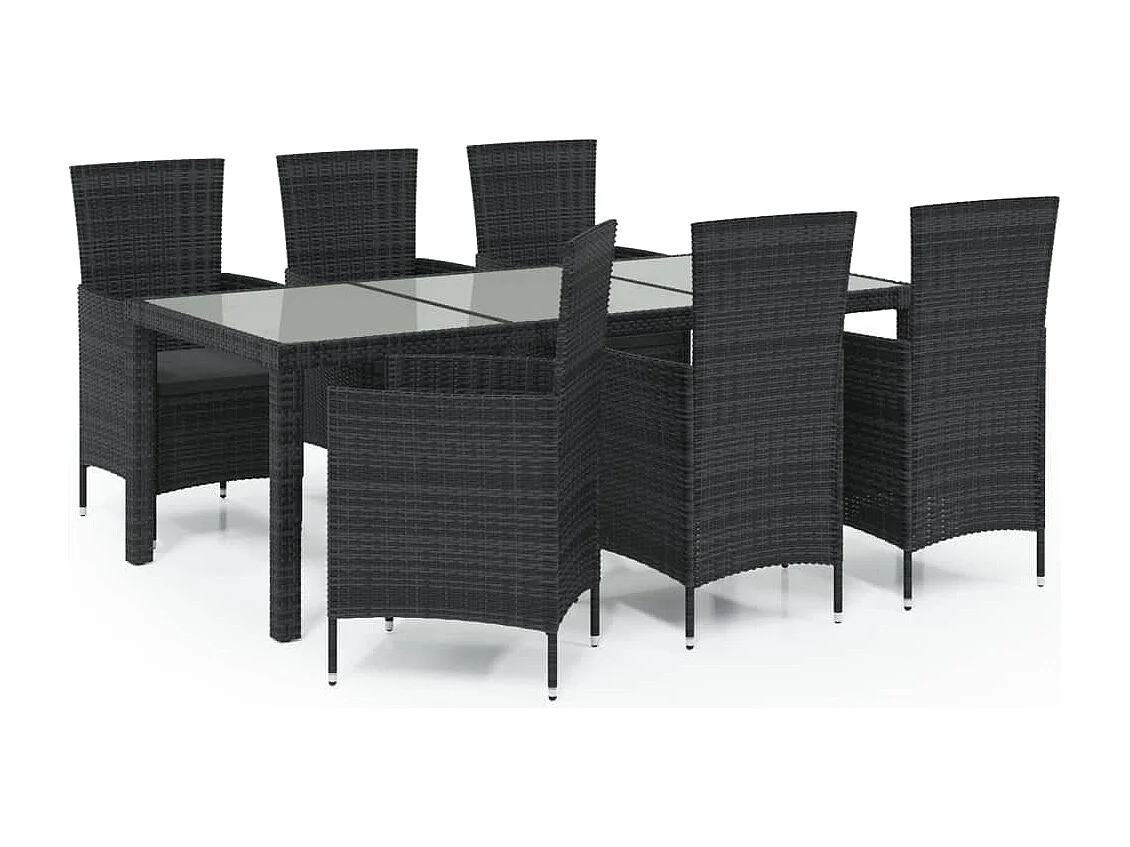 Ewald  Salon de jardin 7 pcs avec coussins résine tressée noir