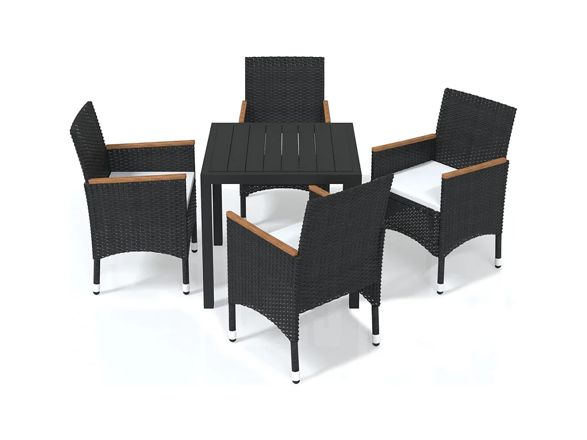Kelly  Ensemble à dîner de jardin avec coussins 5 pcs poly rotin noir