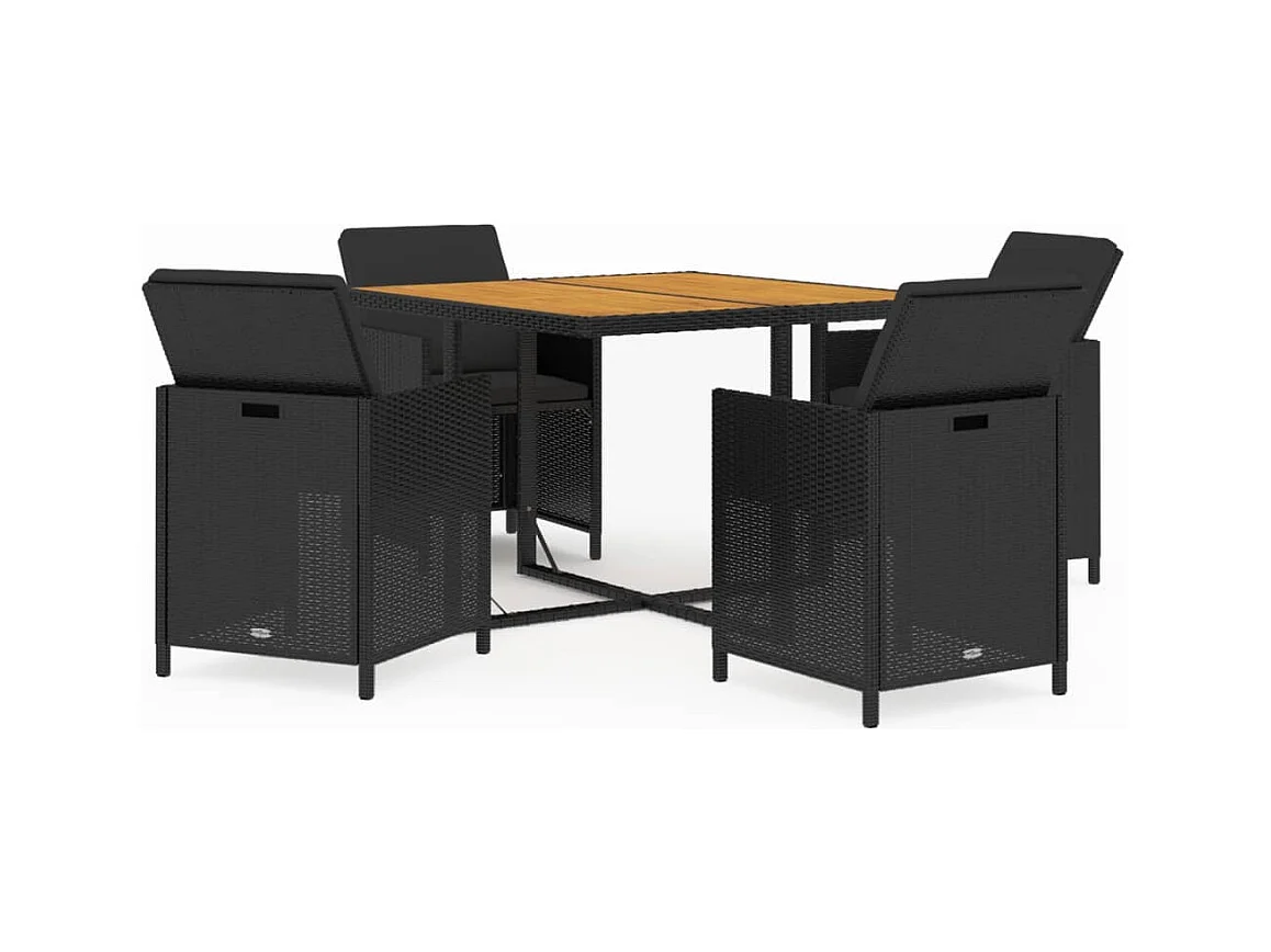 Hugo  Ensemble à dîner de jardin avec coussins 5 pcs poly rotin noir