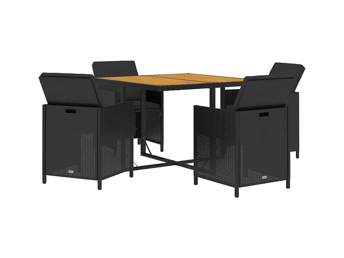 Hugo  Ensemble à dîner de jardin avec coussins 5 pcs poly rotin noir