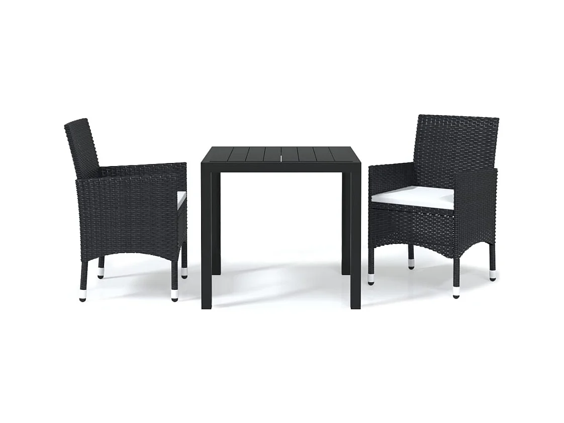 Kelly  Ensemble à dîner de jardin avec coussins 3 pcs poly rotin noir