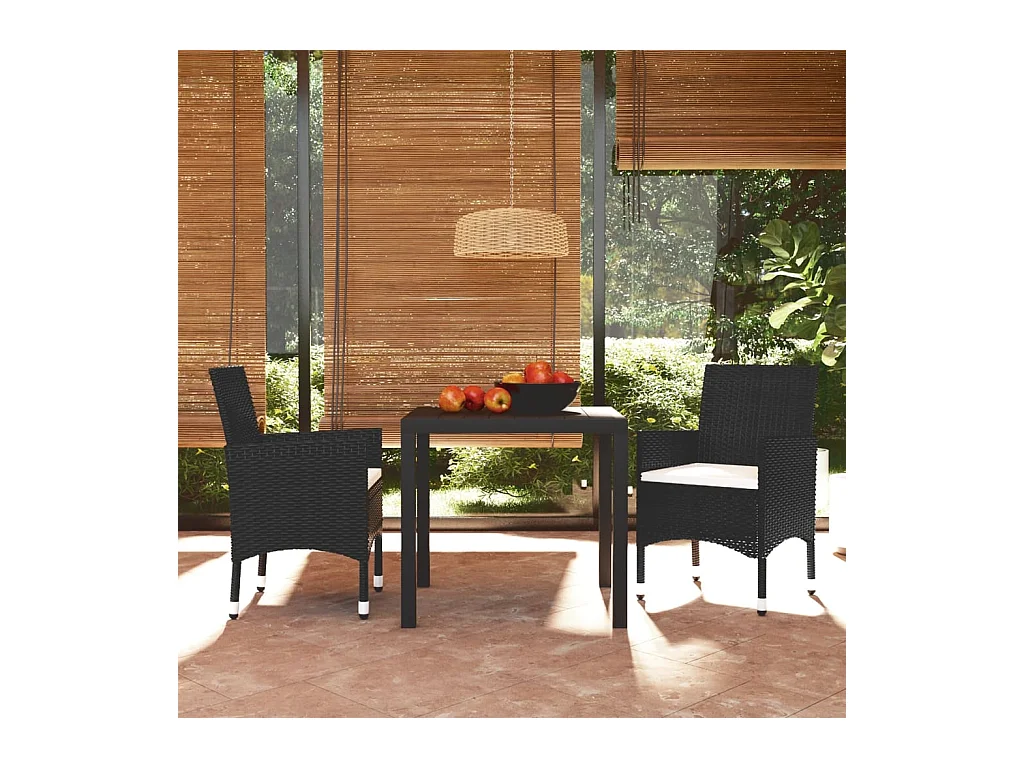 Kelly  Ensemble à dîner de jardin avec coussins 3 pcs poly rotin noir