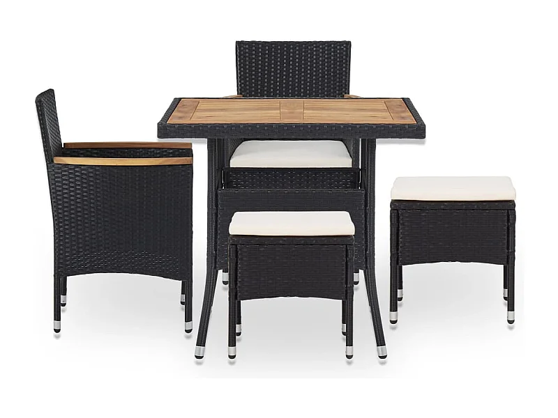 Sophie-Doriane  5-delige Tuinset poly rattan en acaciahout zwart