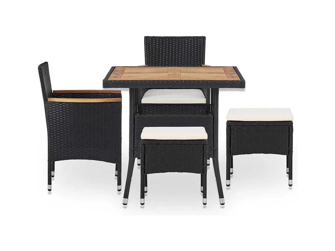 Sophie-Doriane  Set comedor jardín 5 pzas ratán sintético y madera acacia negro