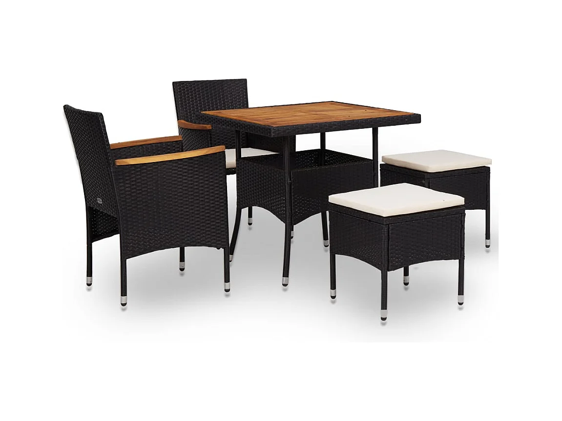 Sophie-Doriane  Set comedor jardín 5 pzas ratán sintético y madera acacia negro