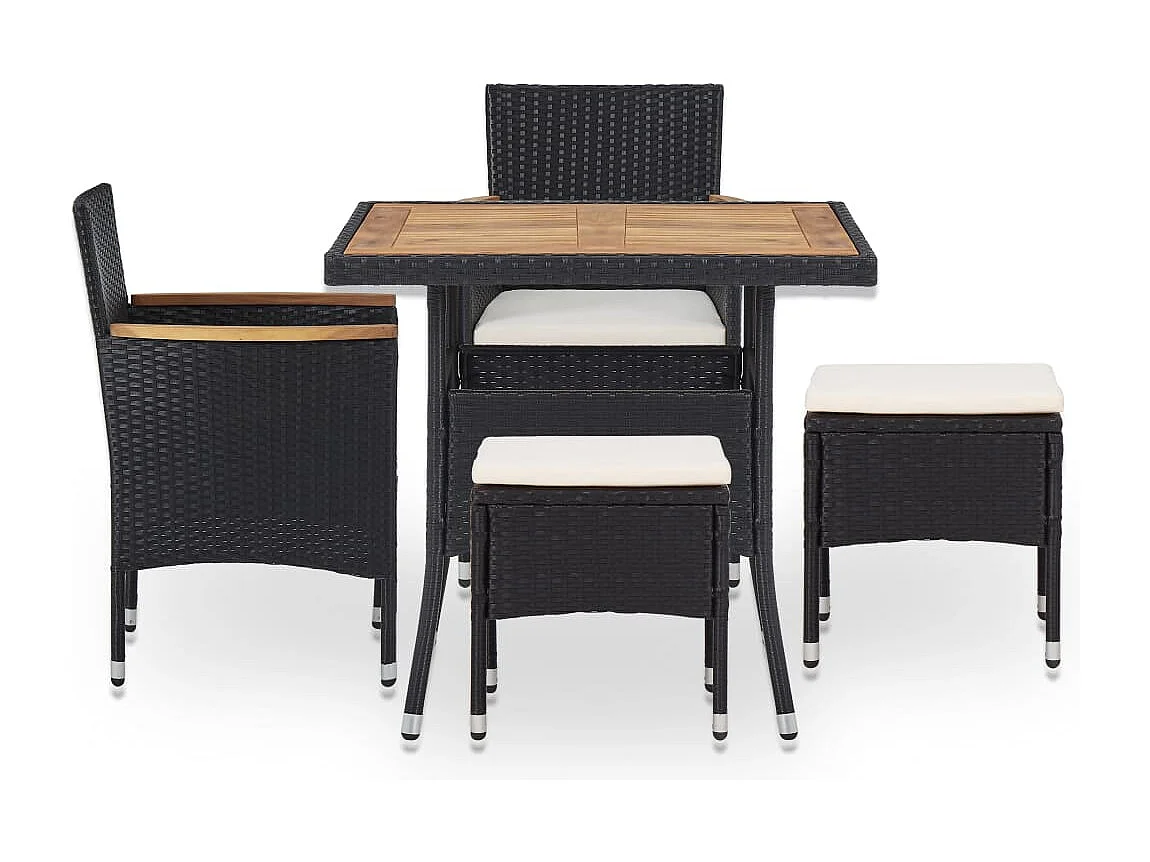 Sophie-Doriane  Mobilier d'extérieur 5 pcs Noir Résine tressée et bois d'acacia