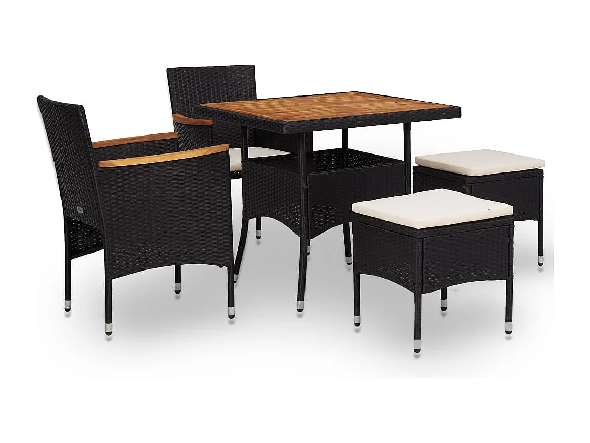 Sophie-Doriane  Mobilier d'extérieur 5 pcs Noir Résine tressée et bois d'acacia