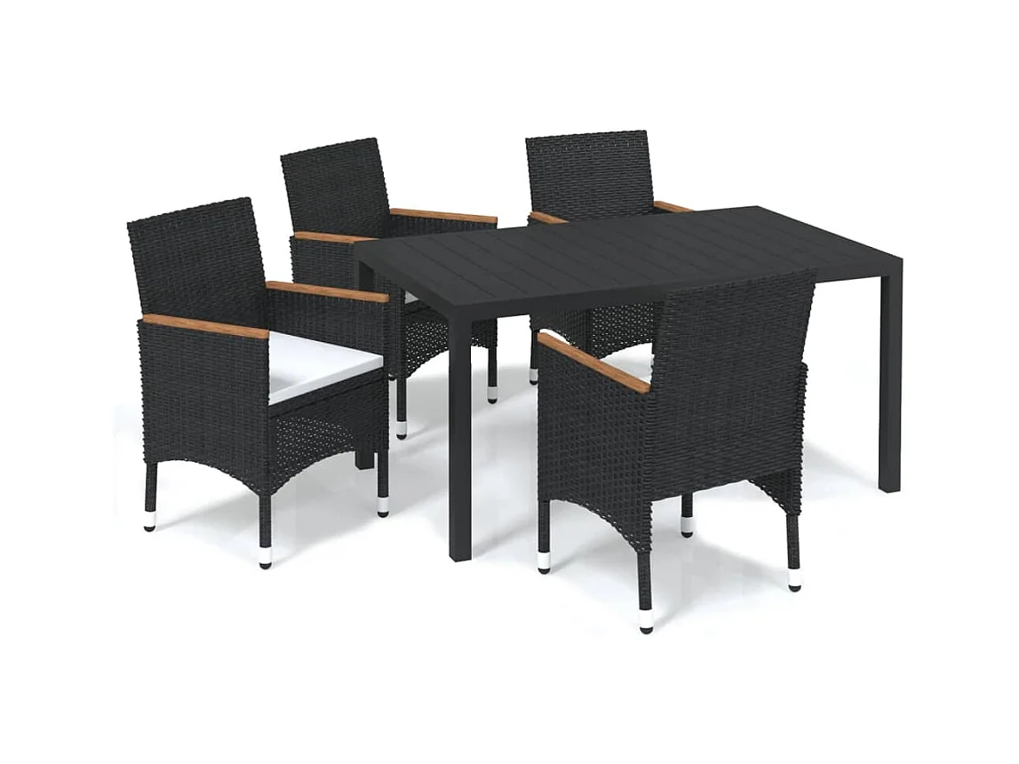 Kelly  Ensemble à dîner de jardin avec coussins 5 pcs poly rotin noir