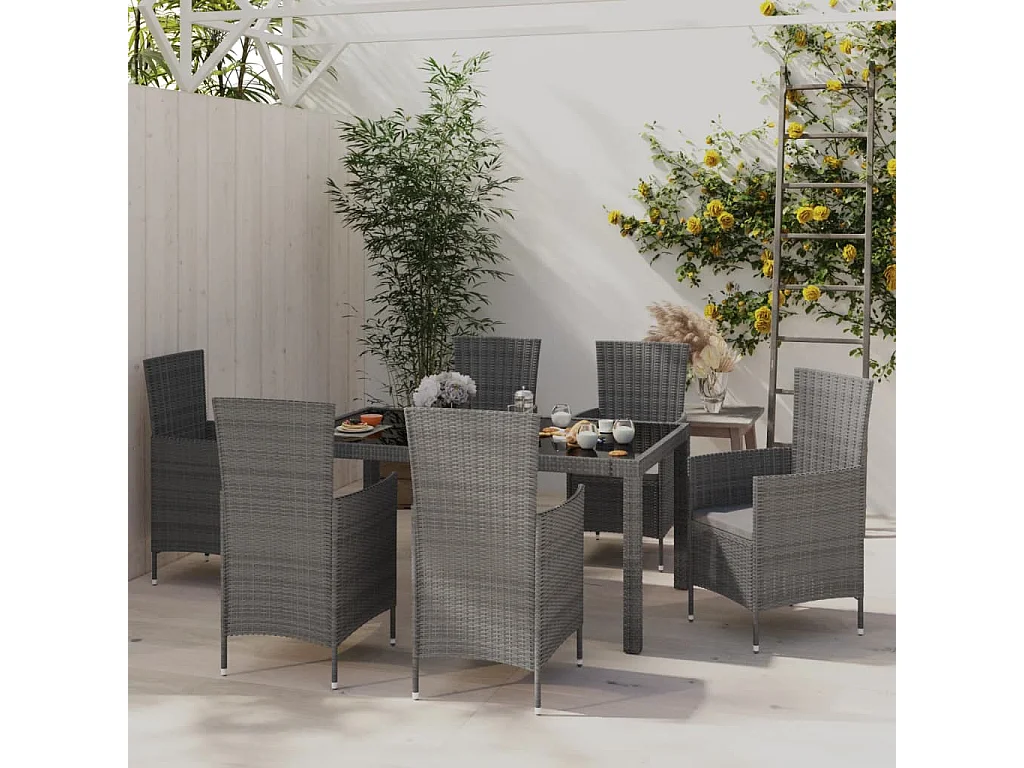 Prolenta Premium -  Salon de jardin 7 pcs avec coussins Résine tressée Gris
