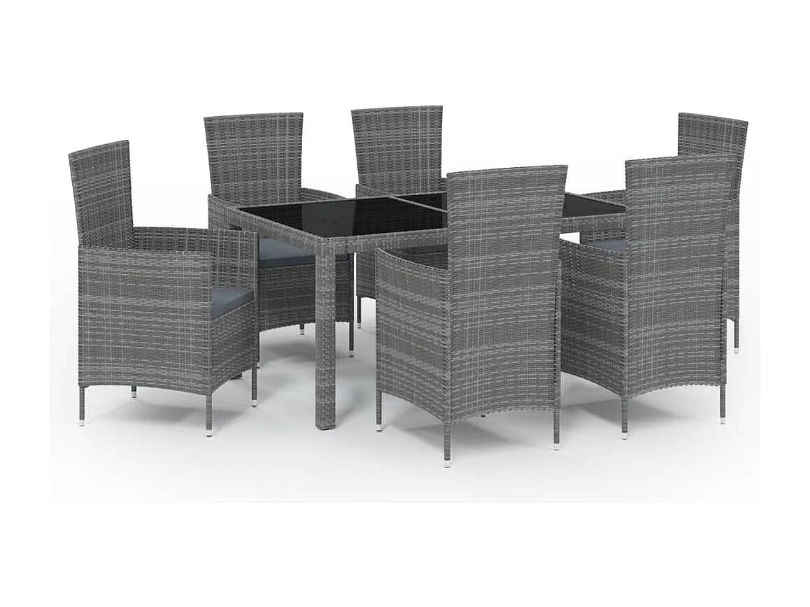 Prolenta Premium -  Salon de jardin 7 pcs avec coussins Résine tressée Gris