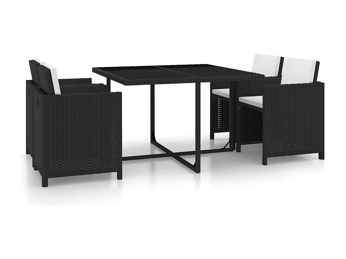 Siracusa  Salon de jardin encastrable 5 pcs et coussins Rotin Noir