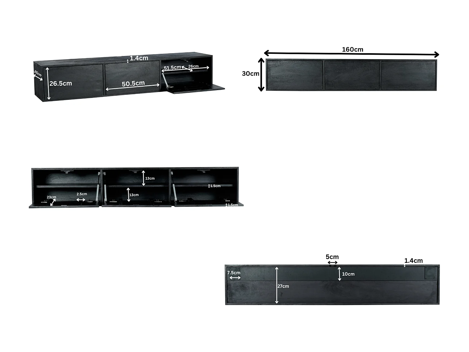 Tv meubel Vision - 30x160x35cm - Zwart