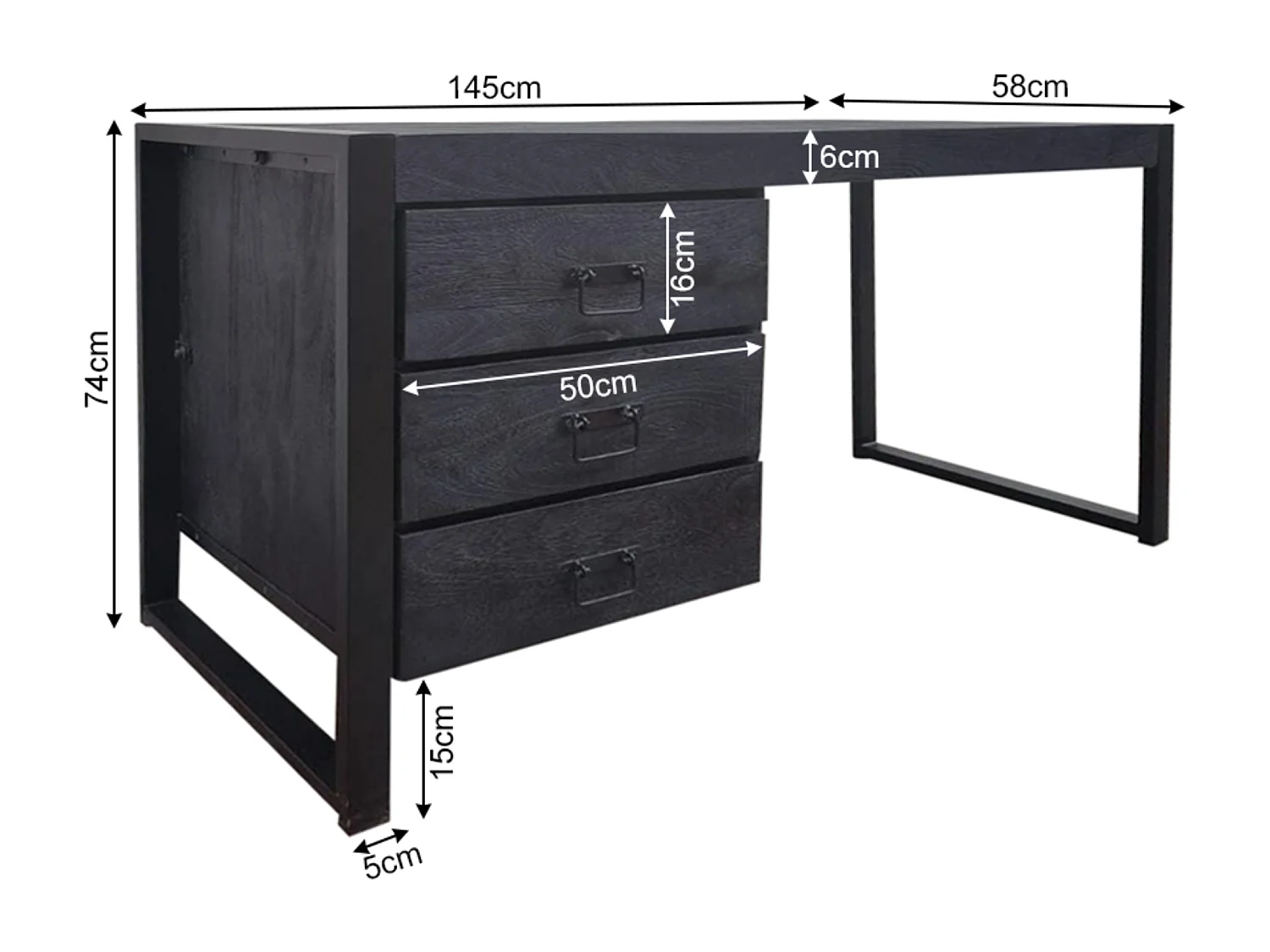 Bureau Boaz - 58x145x74cm - Zwart