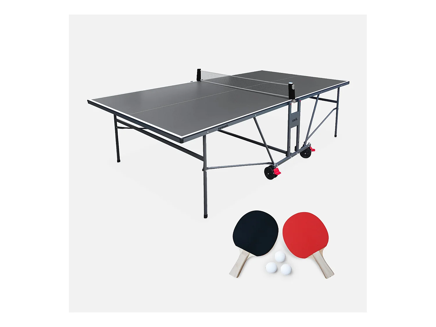 Table de ping pong INDOOR gris - table pliable avec 2 raquettes et 3 balles. pour utilisation intérieure. sport tennis de table