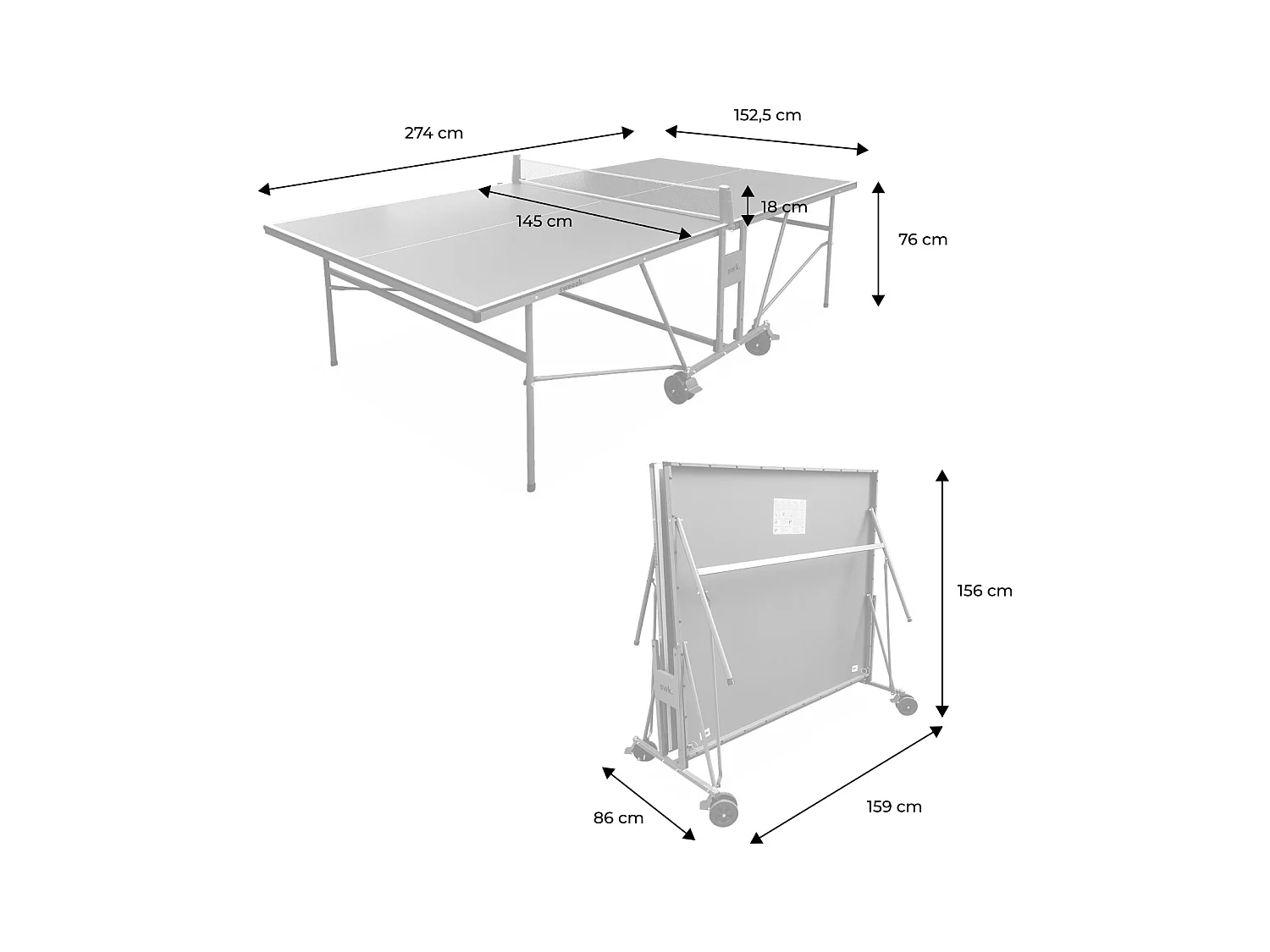 Table de ping pong INDOOR gris - table pliable avec 2 raquettes et 3 balles. pour utilisation intérieure. sport tennis de table