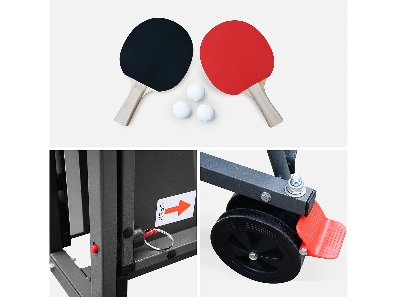 Tavolo da ping pong per interni piegabile con 2 racchette e 3 palline,