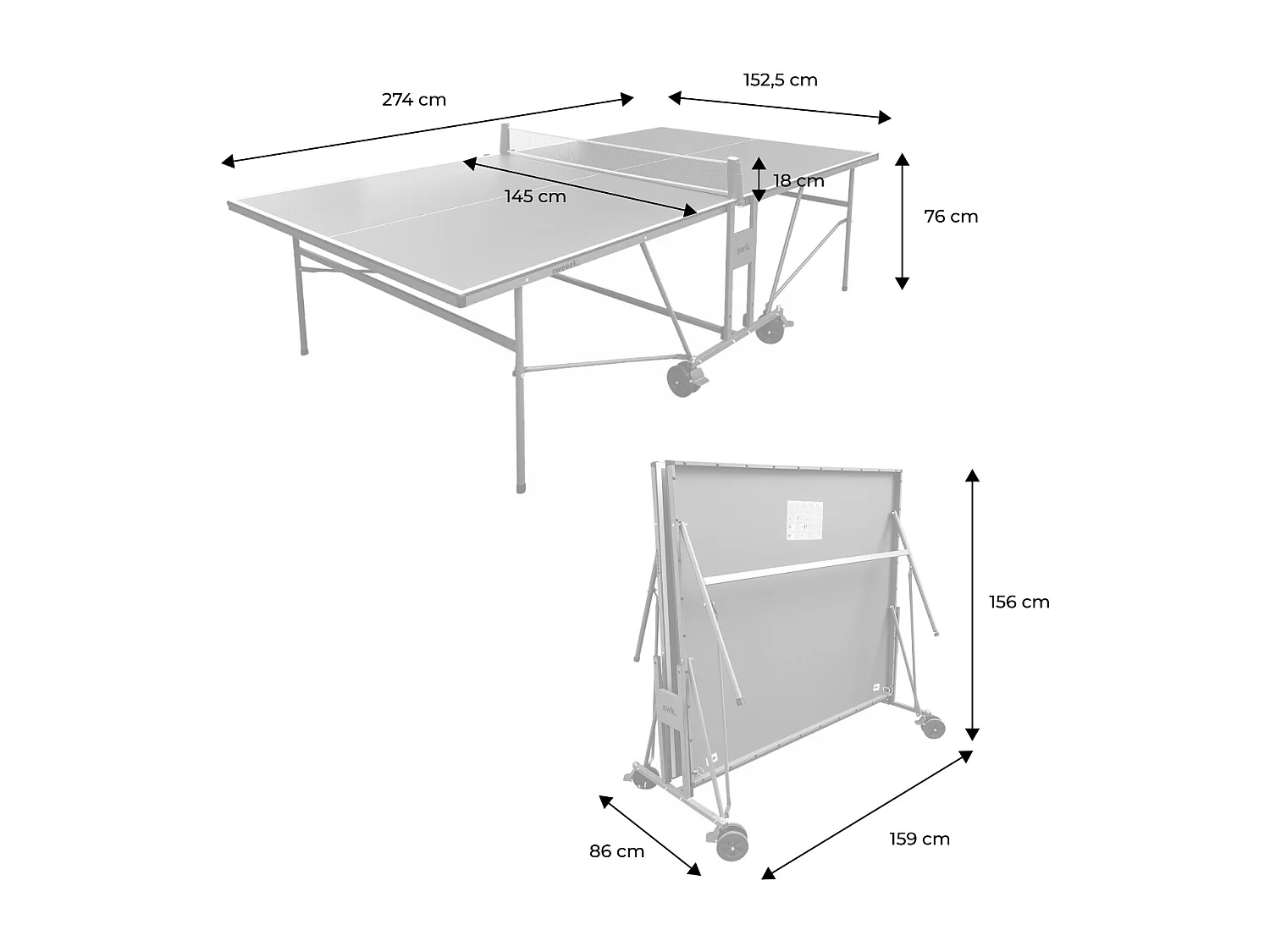 Tavolo da ping pong per interni piegabile con 2 racchette e 3 palline,