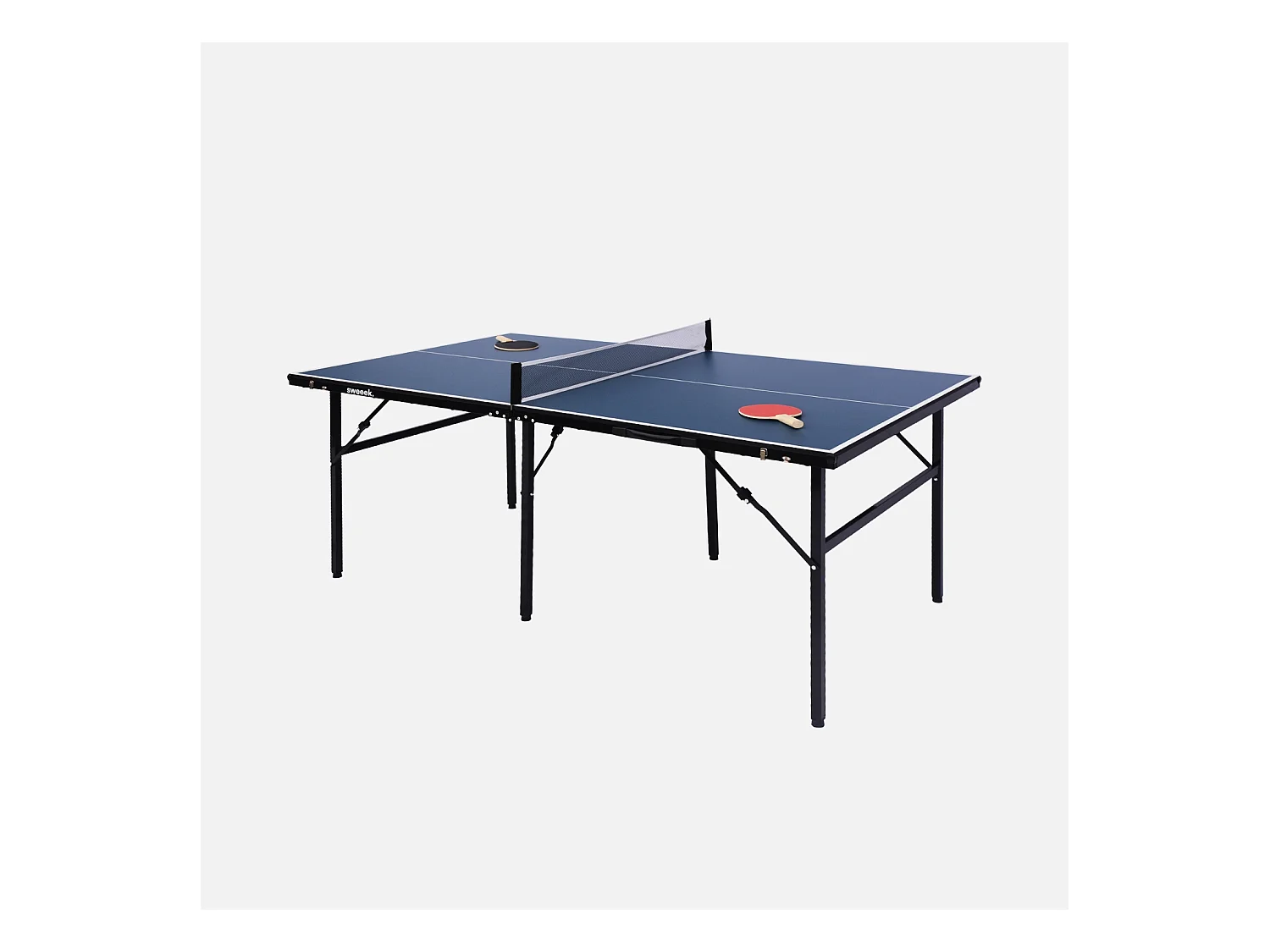 Table de ping pong d'intérieur médium. bleu. avec 2 raquettes et 3 balles