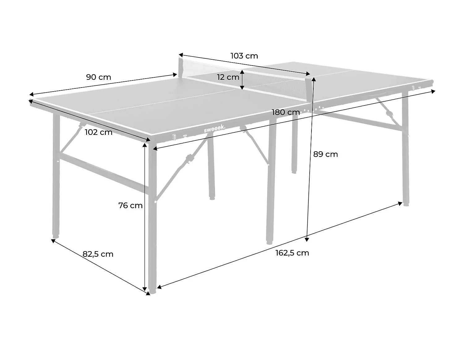 Table de ping pong d'intérieur médium. bleu. avec 2 raquettes et 3 balles