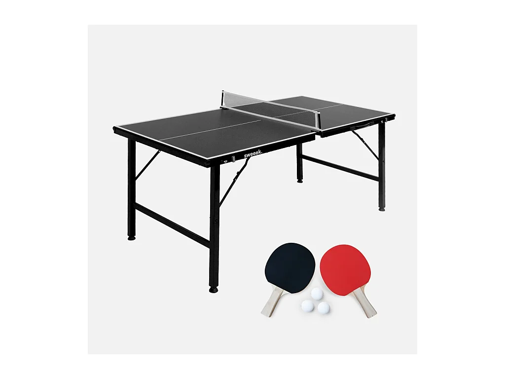 Mini table de ping pong 150x75cm - table pliable INDOOR noir. avec 2 raquettes et 3 balles. valise de jeu pour utilisation intérieure. sport tennis de table