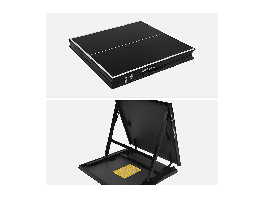 Mini table de ping pong 150x75cm - table pliable INDOOR noir. avec 2 raquettes et 3 balles. valise de jeu pour utilisation intérieure. sport tennis de table