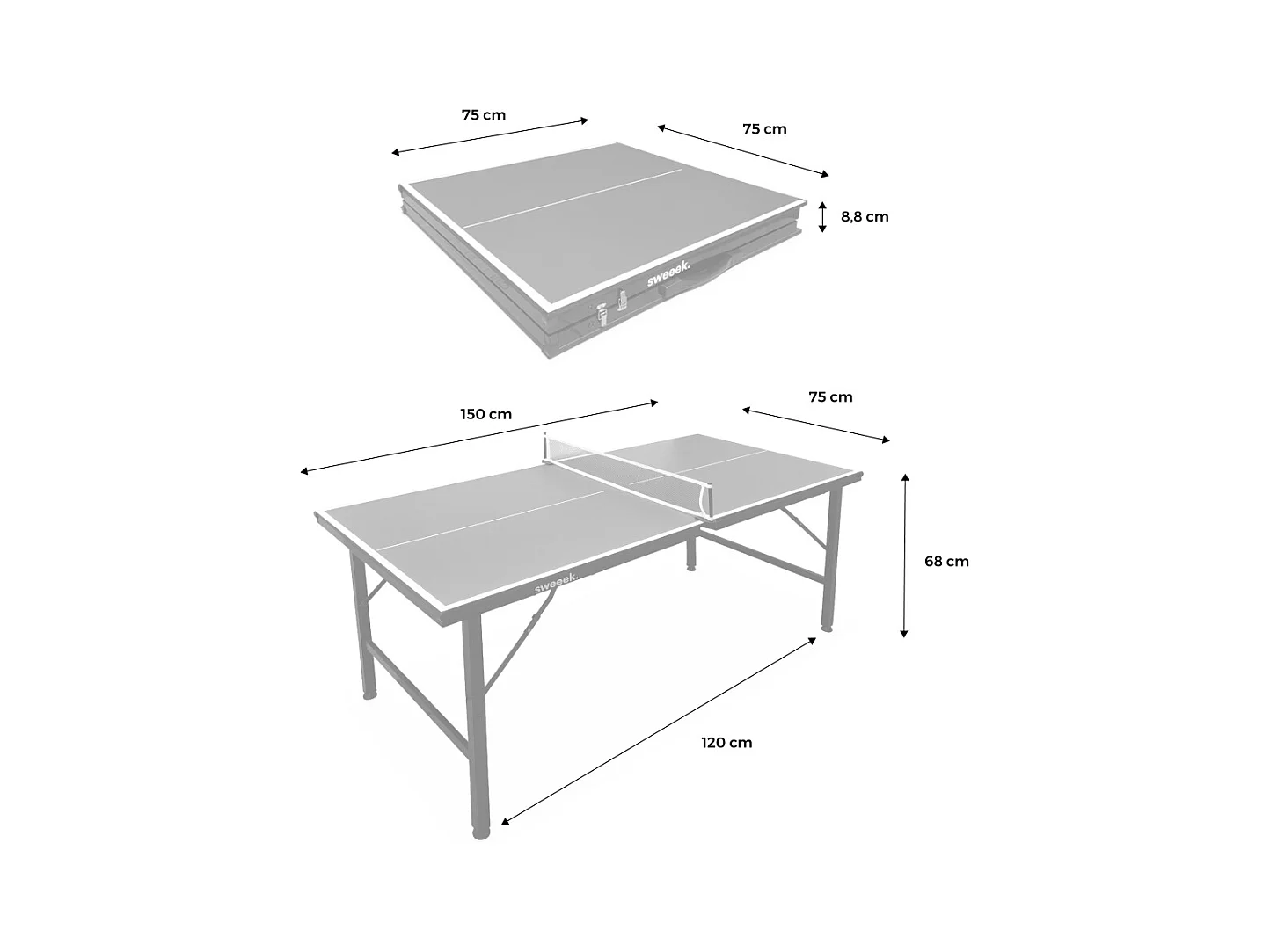 Mini table de ping pong 150x75cm - table pliable INDOOR noir. avec 2 raquettes et 3 balles. valise de jeu pour utilisation intérieure. sport tennis de table
