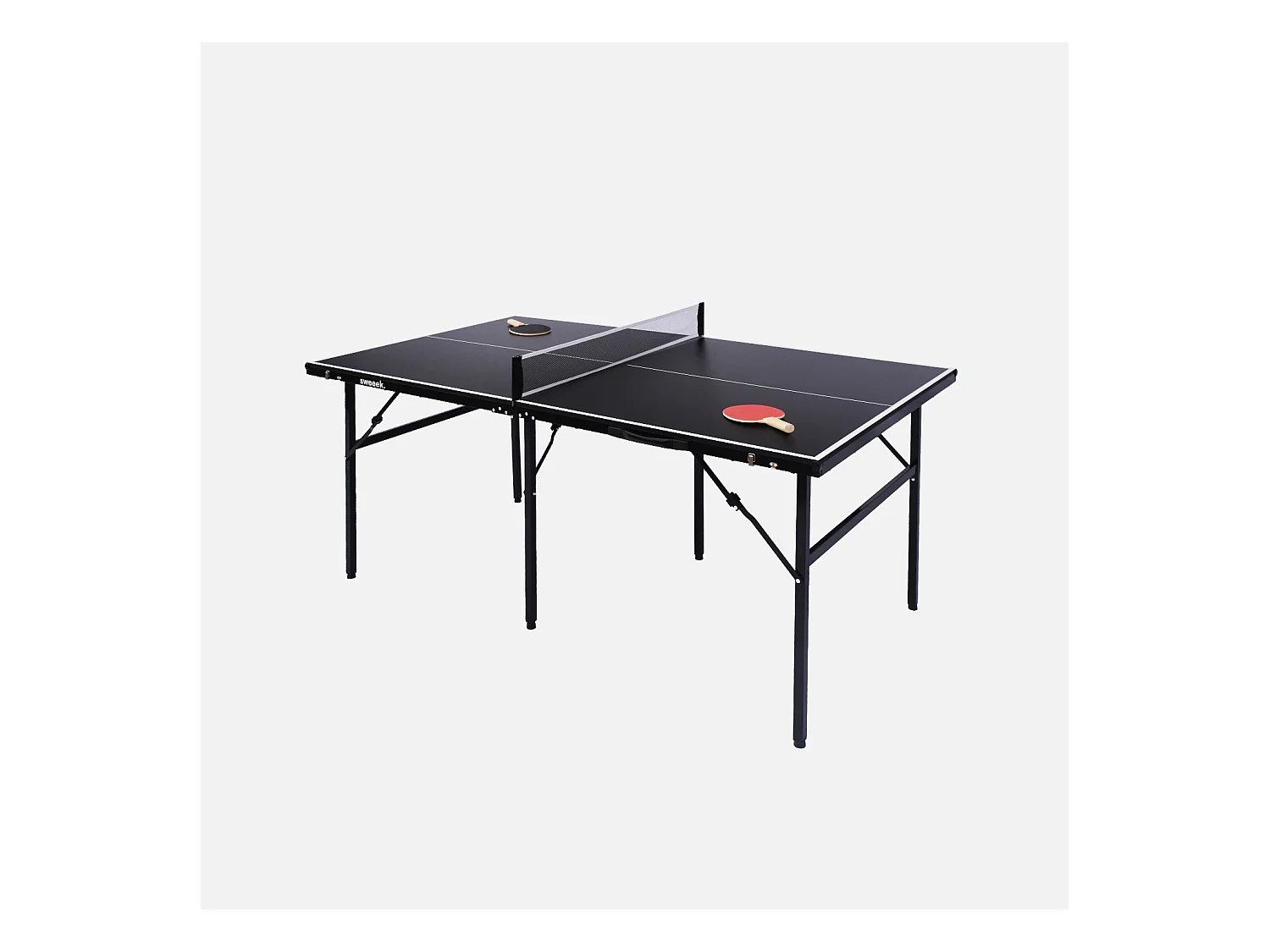 Table de ping pong d'intérieur médium. noir.  avec 2 raquettes et 3 balles