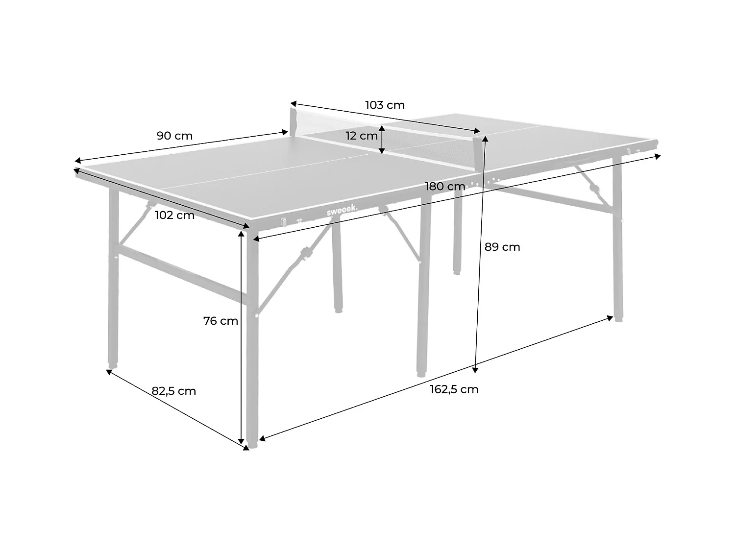 Table de ping pong d'intérieur médium. noir.  avec 2 raquettes et 3 balles