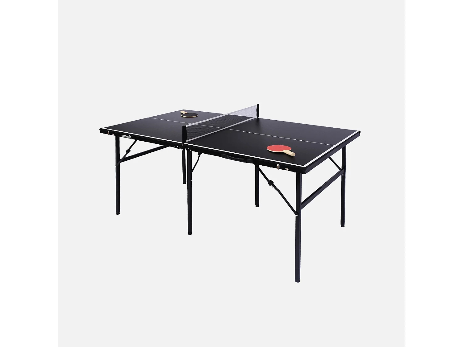 Table de ping pong d'intérieur médium. noir.  avec 2 raquettes et 3 balles