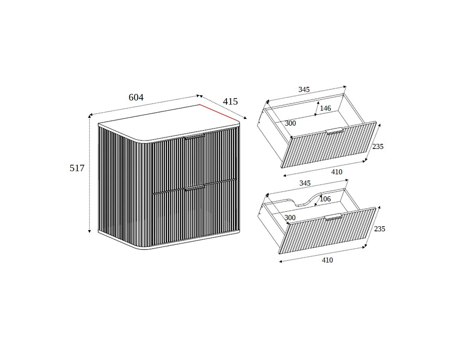 Badezimmer-Waschtischunterschrank, wandhängend, Eiche-Nussbaum, 60 x 51,7 x 41,5 cm