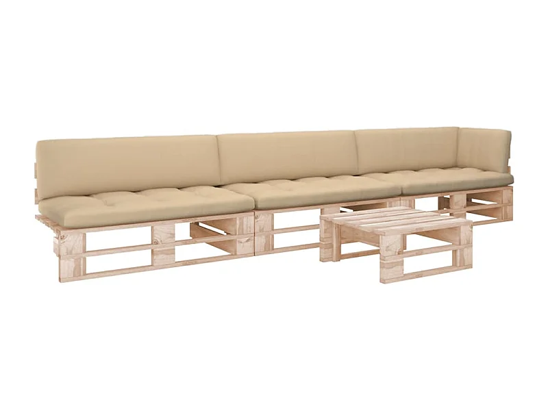 Salon de jardin palette 4pcs avec coussins Bois de pin imprégné