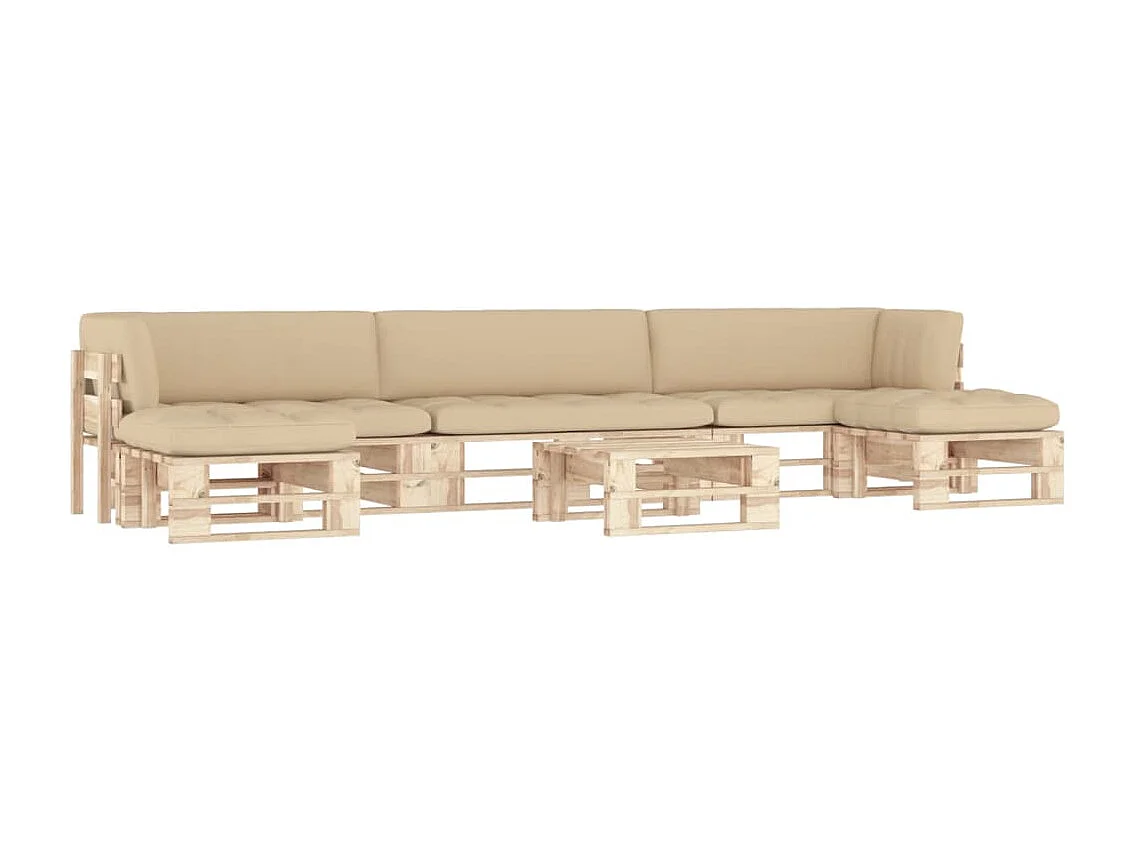 Salon de jardin palette 6pcs avec coussins Bois de pin imprégné