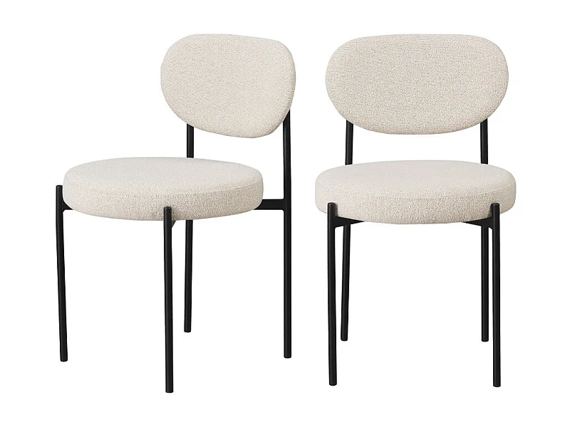 Kyoto - Lot de 2 chaises en tissu bouclette et métal - Écru