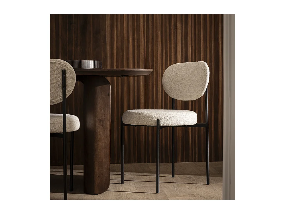 Kyoto - Lot de 2 chaises en tissu bouclette et métal - Écru