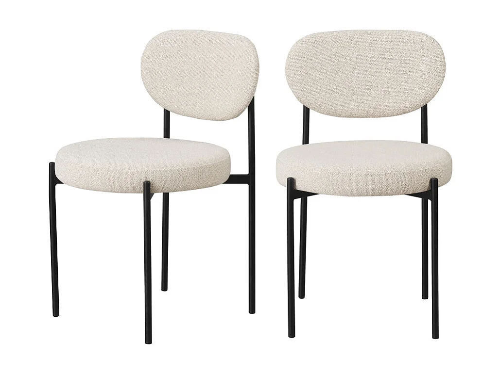 Kyoto - Lot de 2 chaises en tissu bouclette et métal - Écru