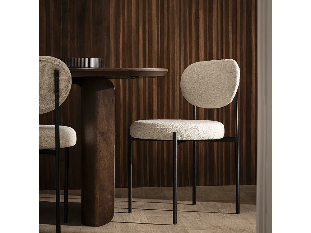 Kyoto - Lot de 2 chaises en tissu bouclette et métal - Écru