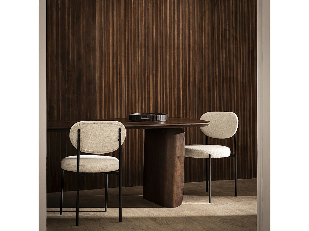 Kyoto - Lot de 2 chaises en tissu bouclette et métal - Écru