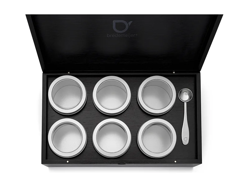 Universal - Coffret à thé noir avec 6 boîtes à thé et cuillère