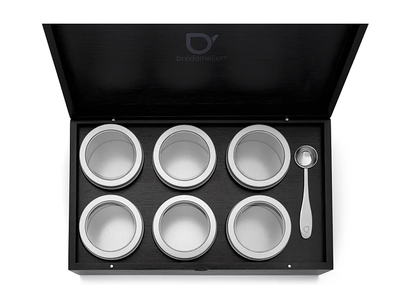 Universal - Coffret à thé noir avec 6 boîtes à thé et cuillère