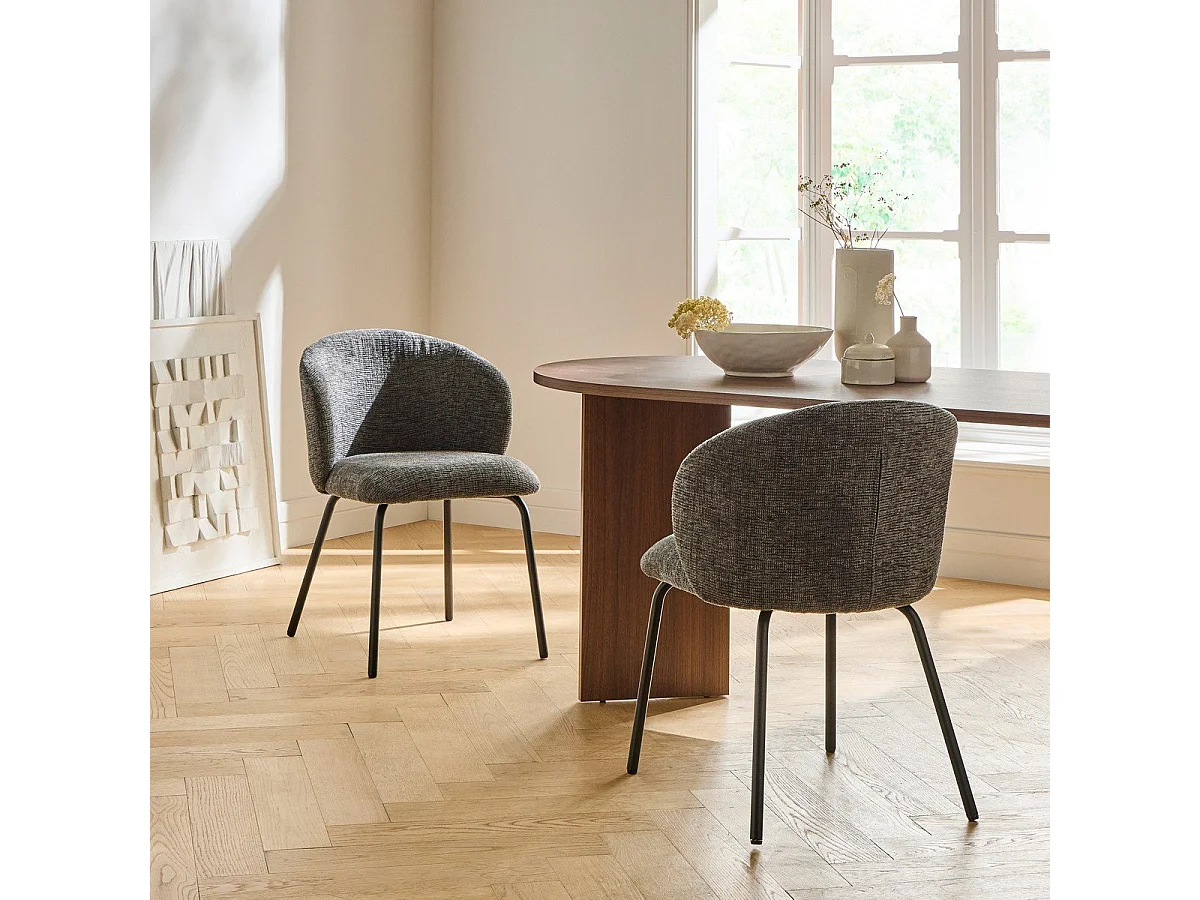 Lot de 2 chaises tissu chiné et pieds metal VESPER