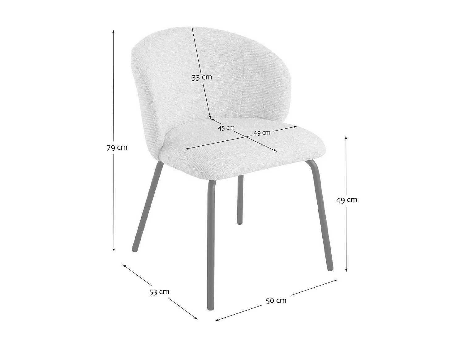 Lot de 2 chaises tissu chiné et pieds metal VESPER