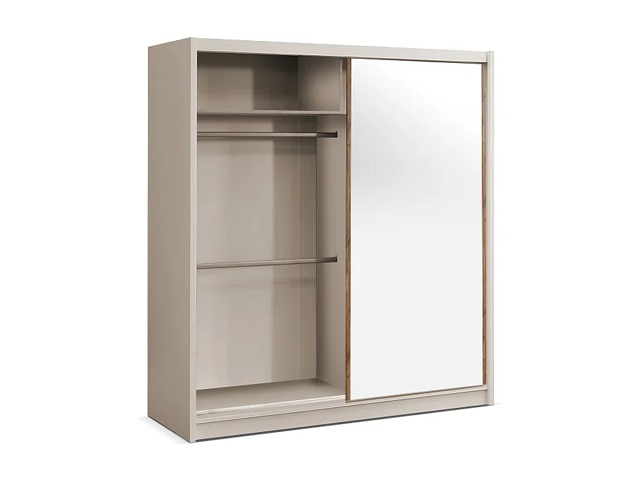 Armoire 2 portes coulissantes - Avec miroir - L203 cm - Coloris : Beige et naturel - CALOWI