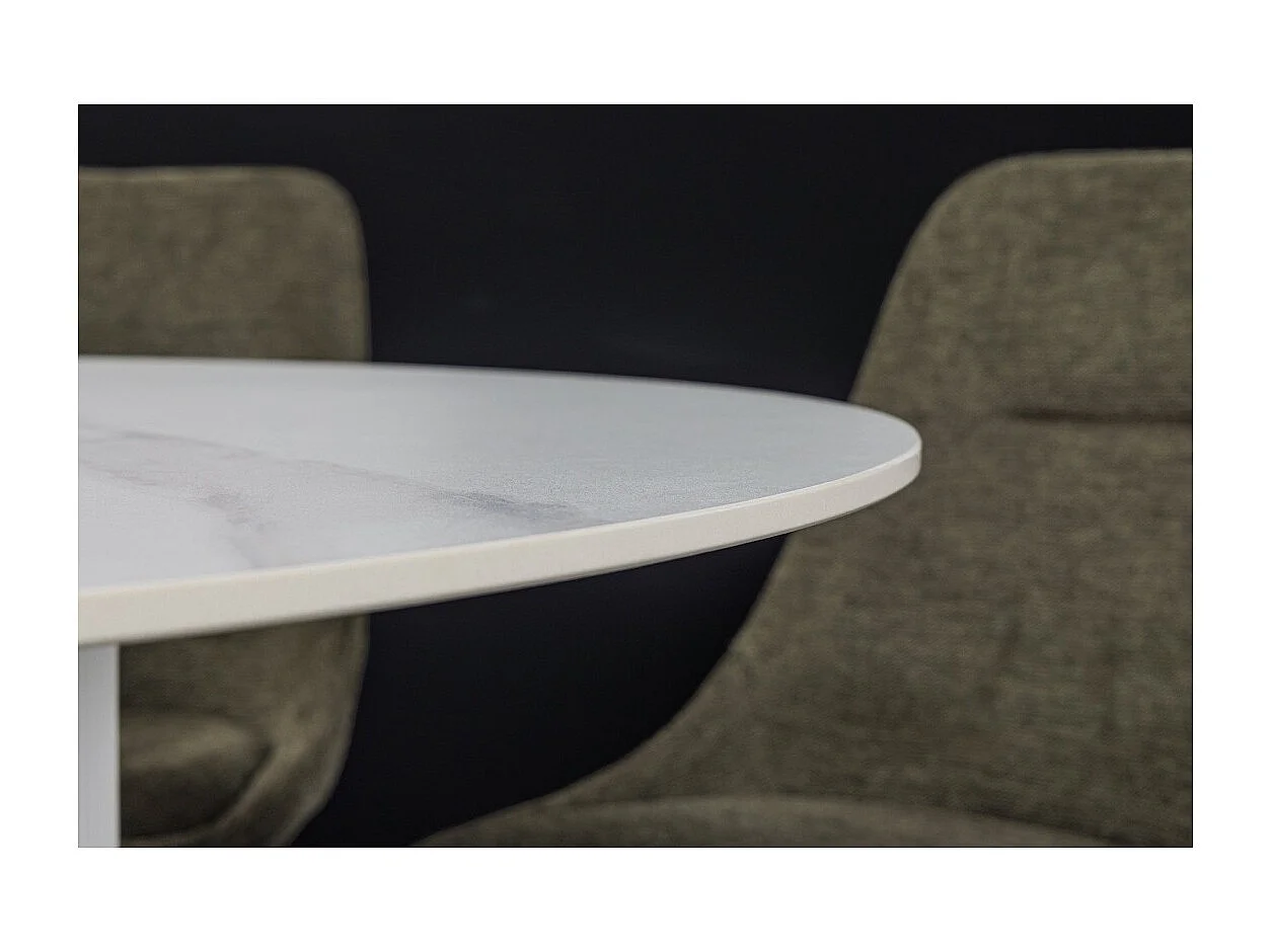 Table de salle à manger LUMEA – Ronde 120 cm – Effet marbre blanc – Pied central large – Style contemporain