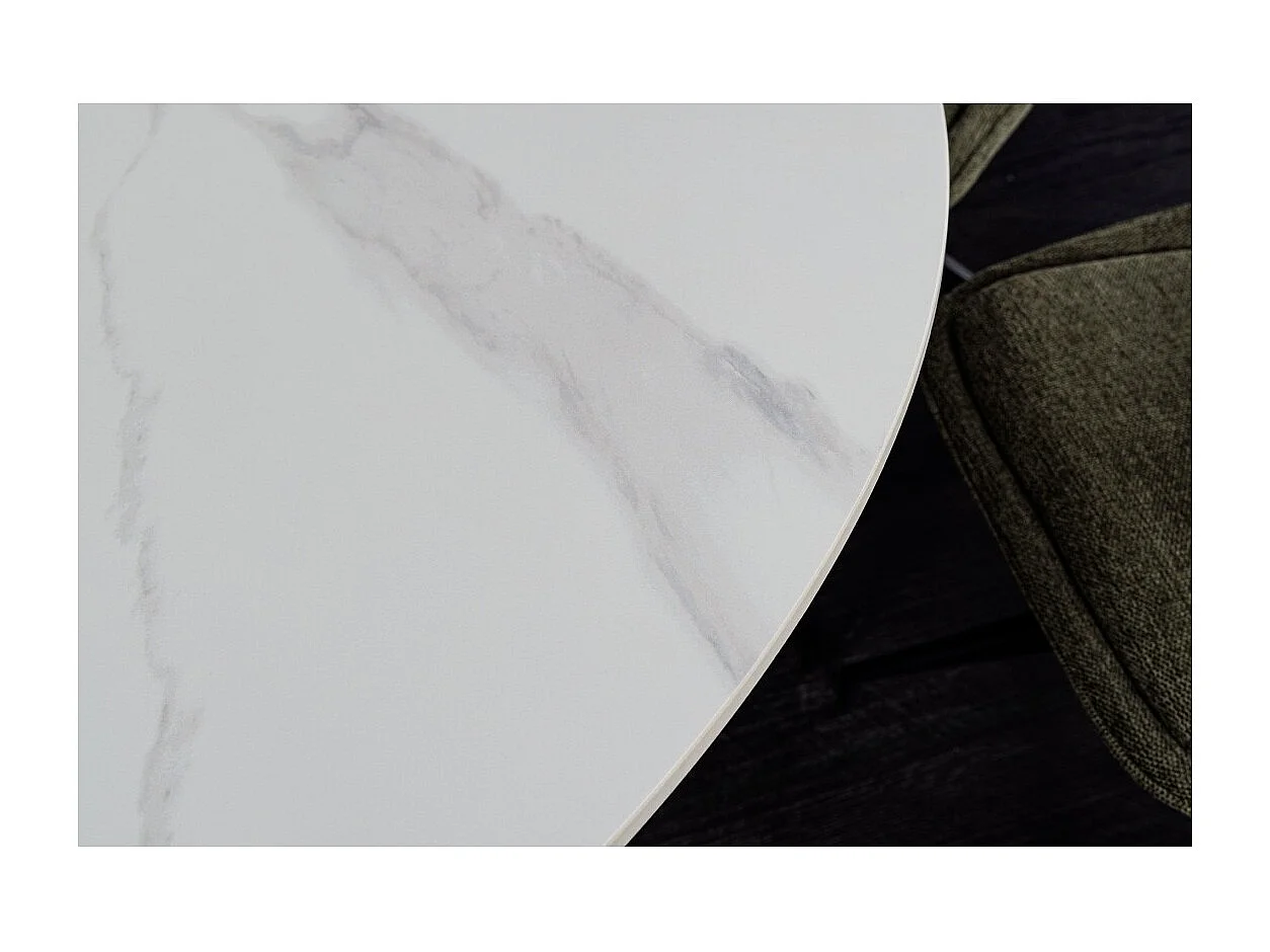 Table de salle à manger LUMEA – Ronde 120 cm – Effet marbre blanc – Pied central large – Style contemporain
