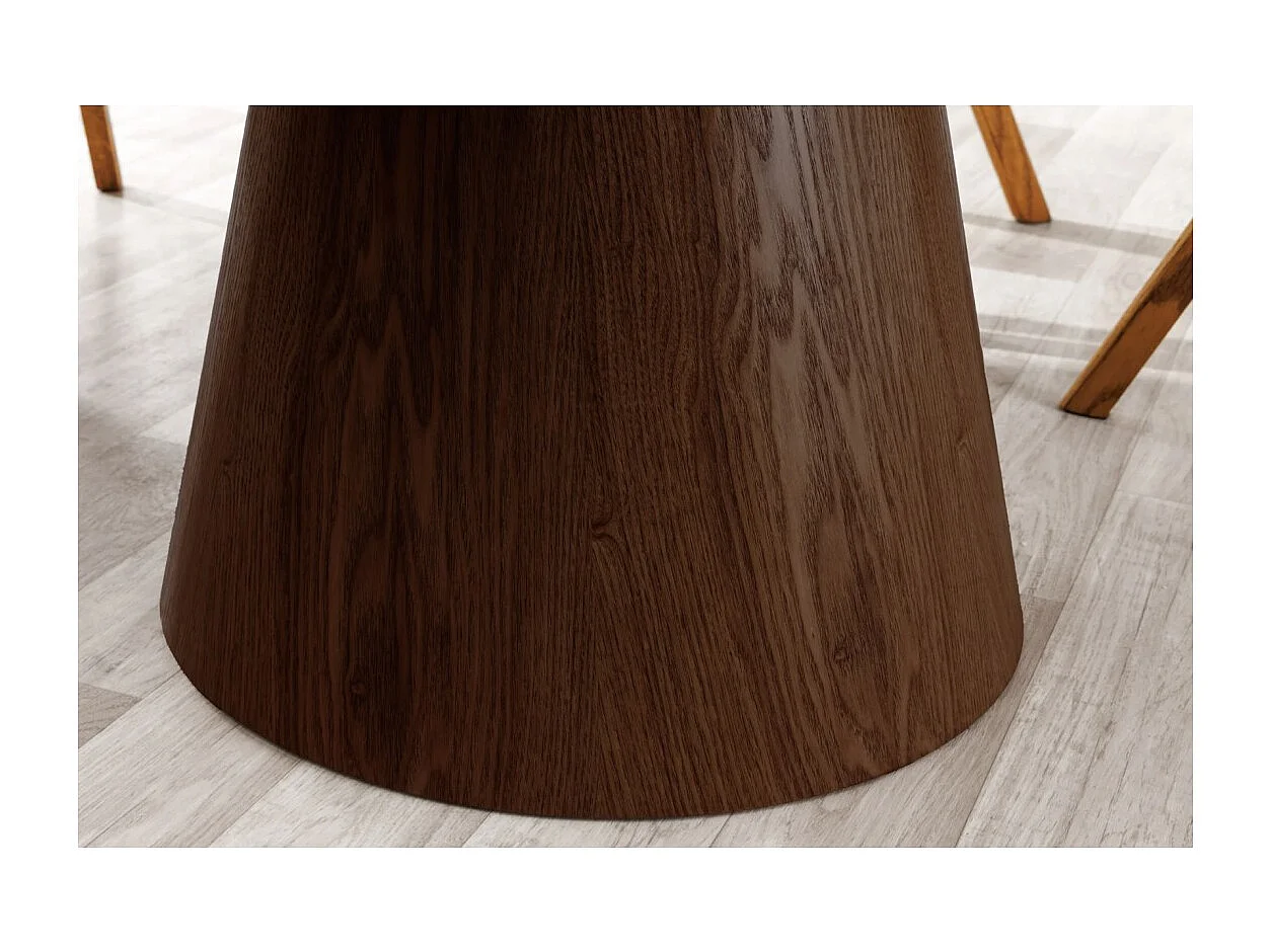 Mesa de comedor LUMEA – Redonda 120 cm – Tablero de cerámica efecto mármol blanco – Pie de madera maciza – Estilo contemporáneo