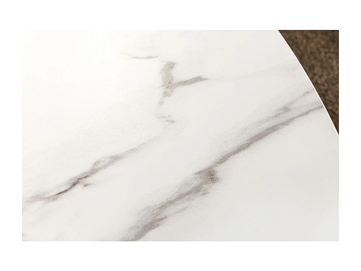 Tavolo da pranzo LUMEA – Rotondo 120 cm – Piano in ceramica effetto marmo bianco e piede in noce – Stile contemporaneo