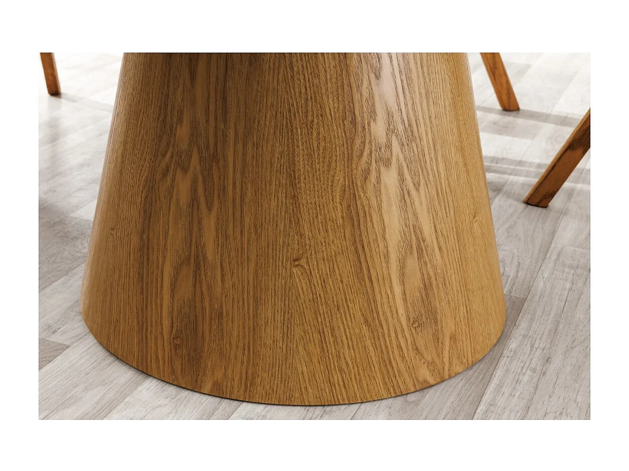 Tavolo da pranzo LUMEA – Rotondo 120 cm – Piano in ceramica effetto marmo bianco e piede in noce – Stile contemporaneo