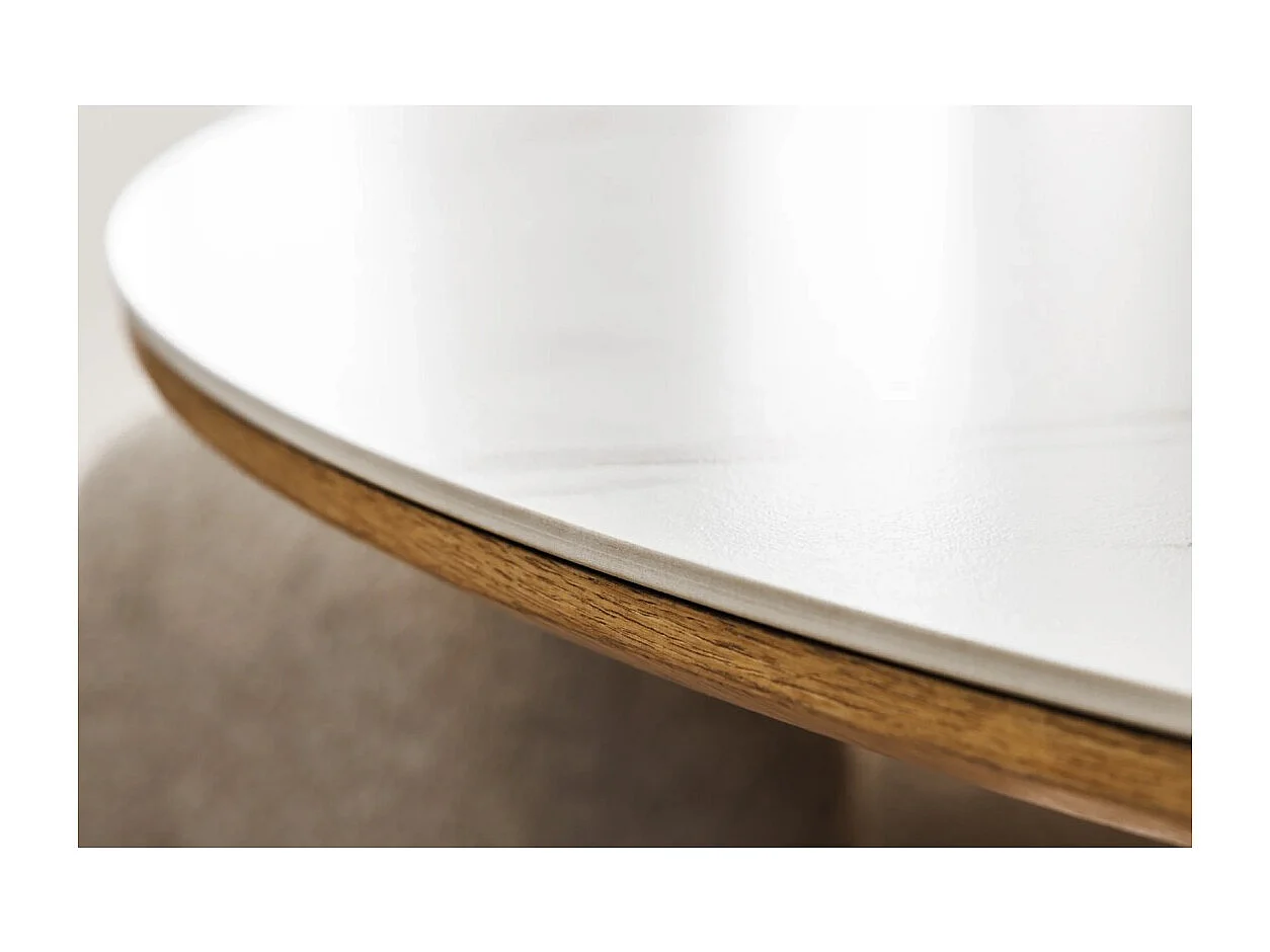 Table de salle à manger LUMEA – Ronde 120 cm – Plateau céramique effet marbre blanc – Style contemporain